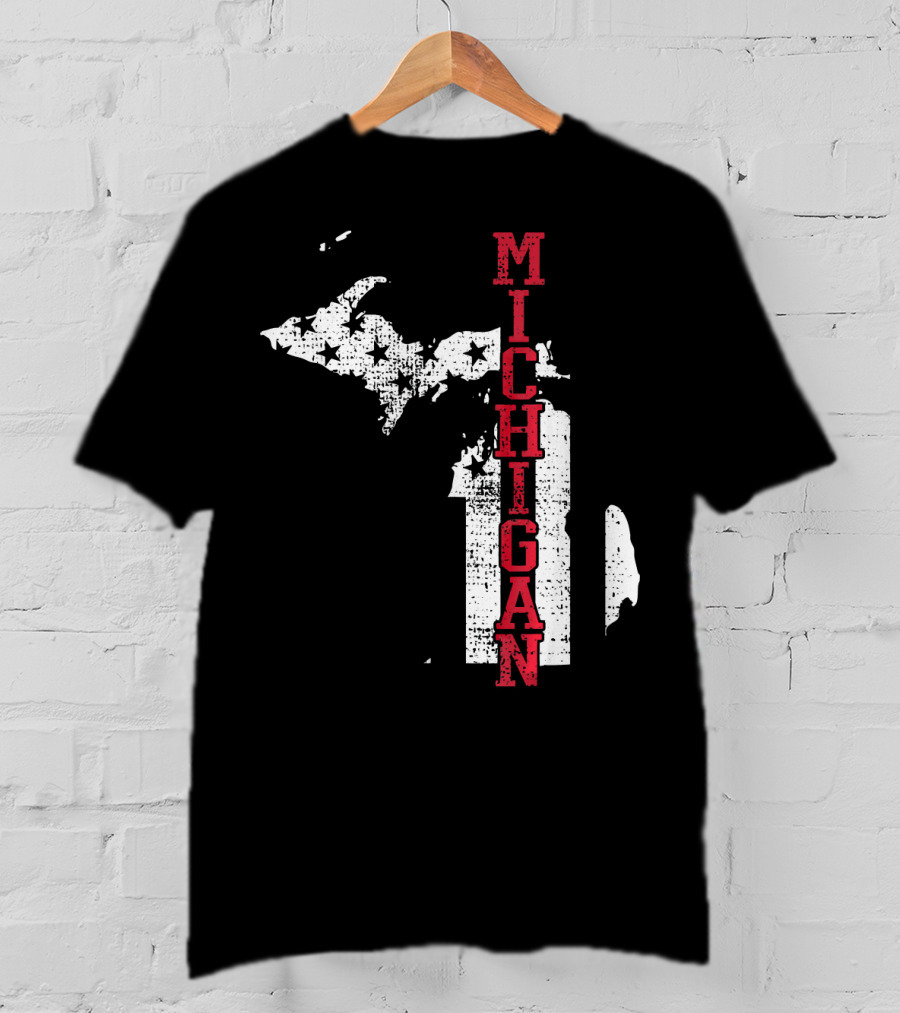 Michigan State Vintage USA Flag Patriotic Map T-Shirt