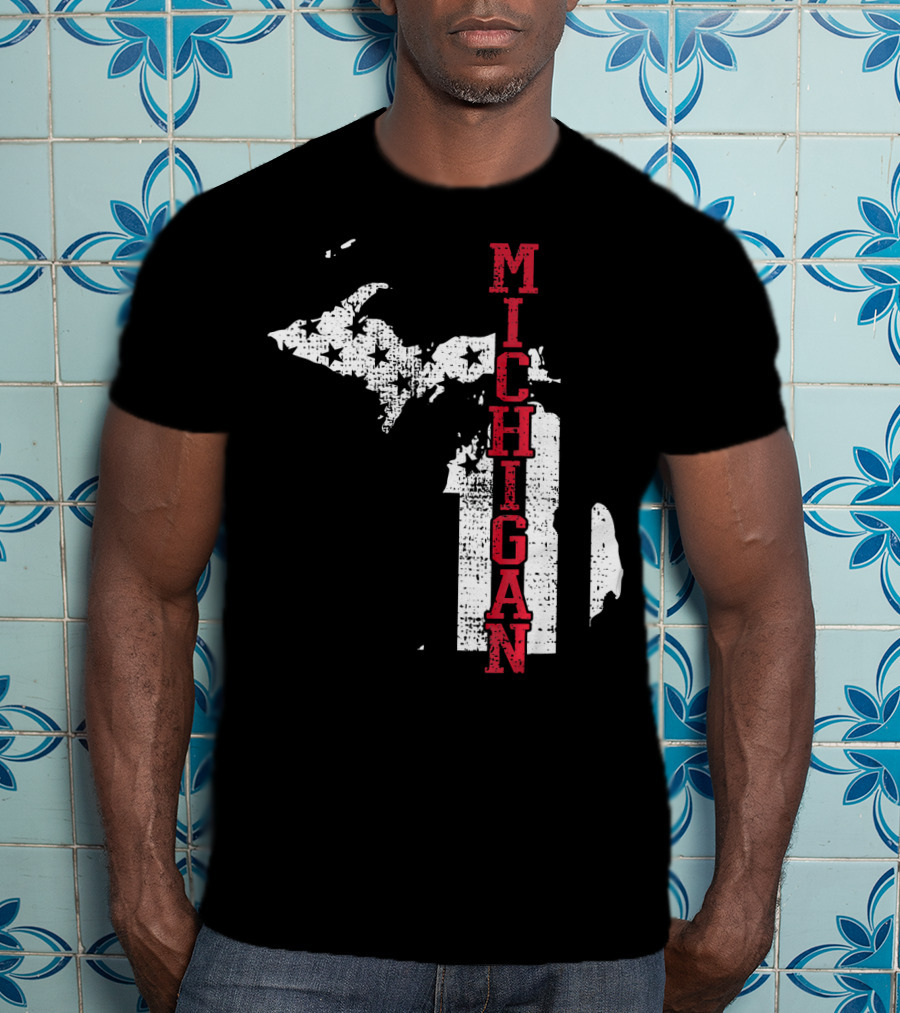 Michigan State Vintage USA Flag Patriotic Map T-Shirt