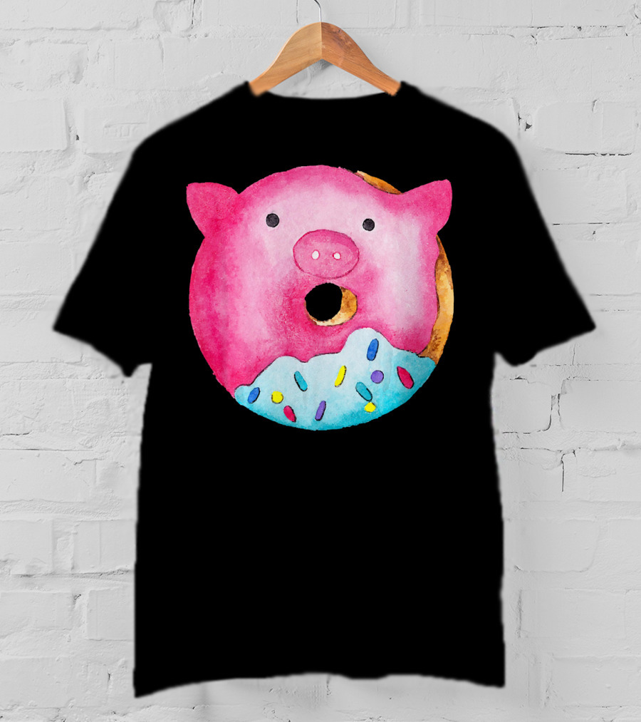 Donut Pig Watercolor Pink Frosting Sprinkles T-Shirt