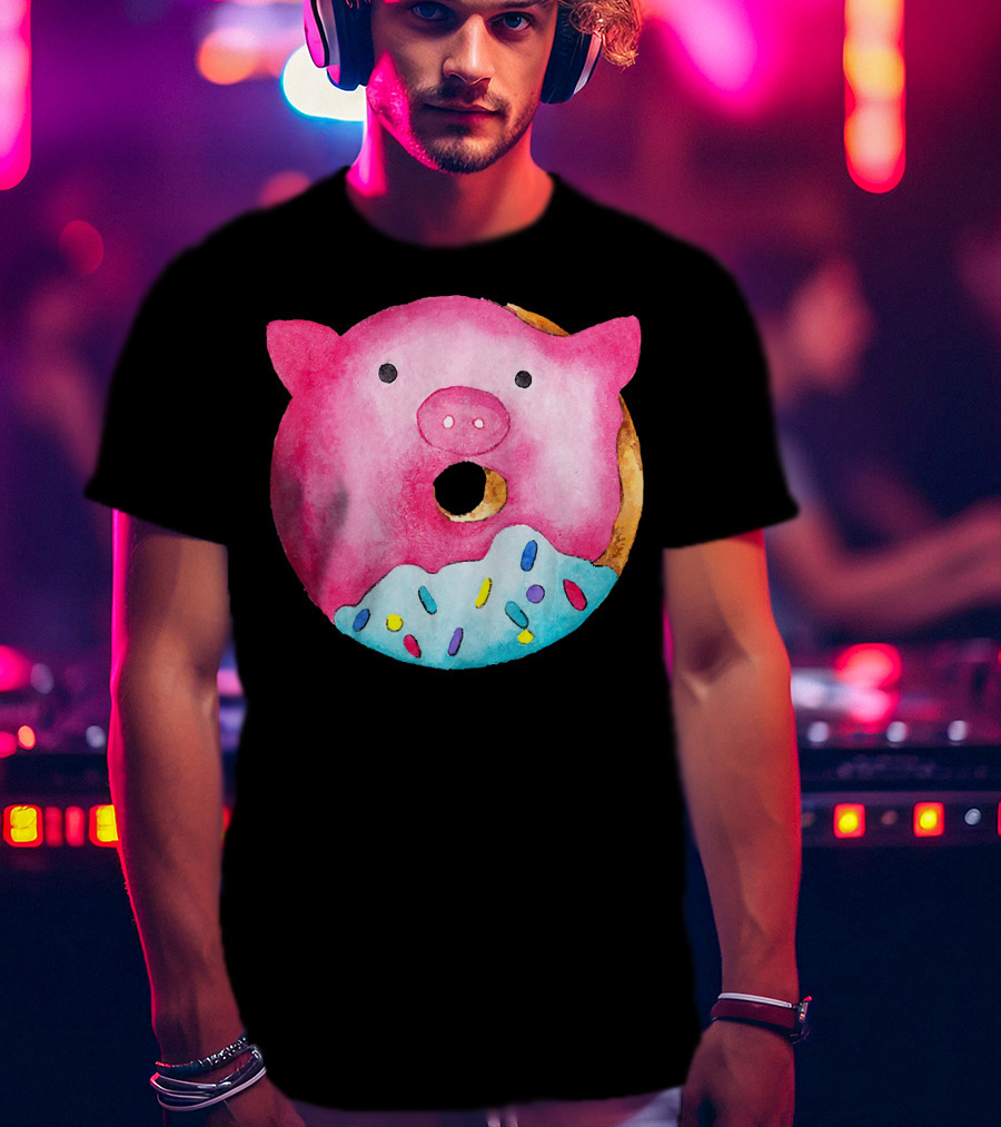 Donut Pig Watercolor Pink Frosting Sprinkles T-Shirt