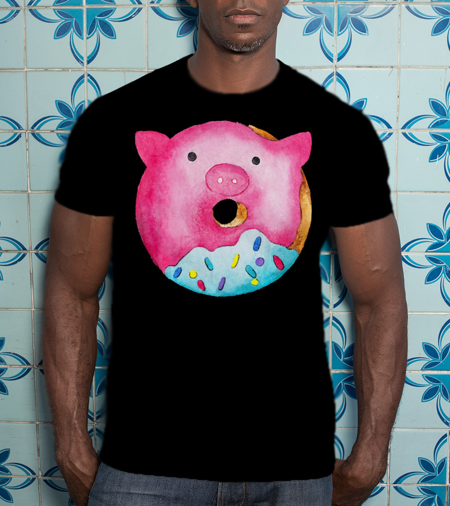 Donut Pig Watercolor Pink Frosting Sprinkles T-Shirt