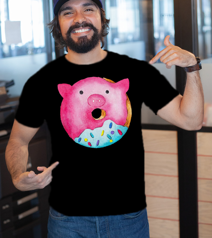 Donut Pig Watercolor Pink Frosting Sprinkles T-Shirt
