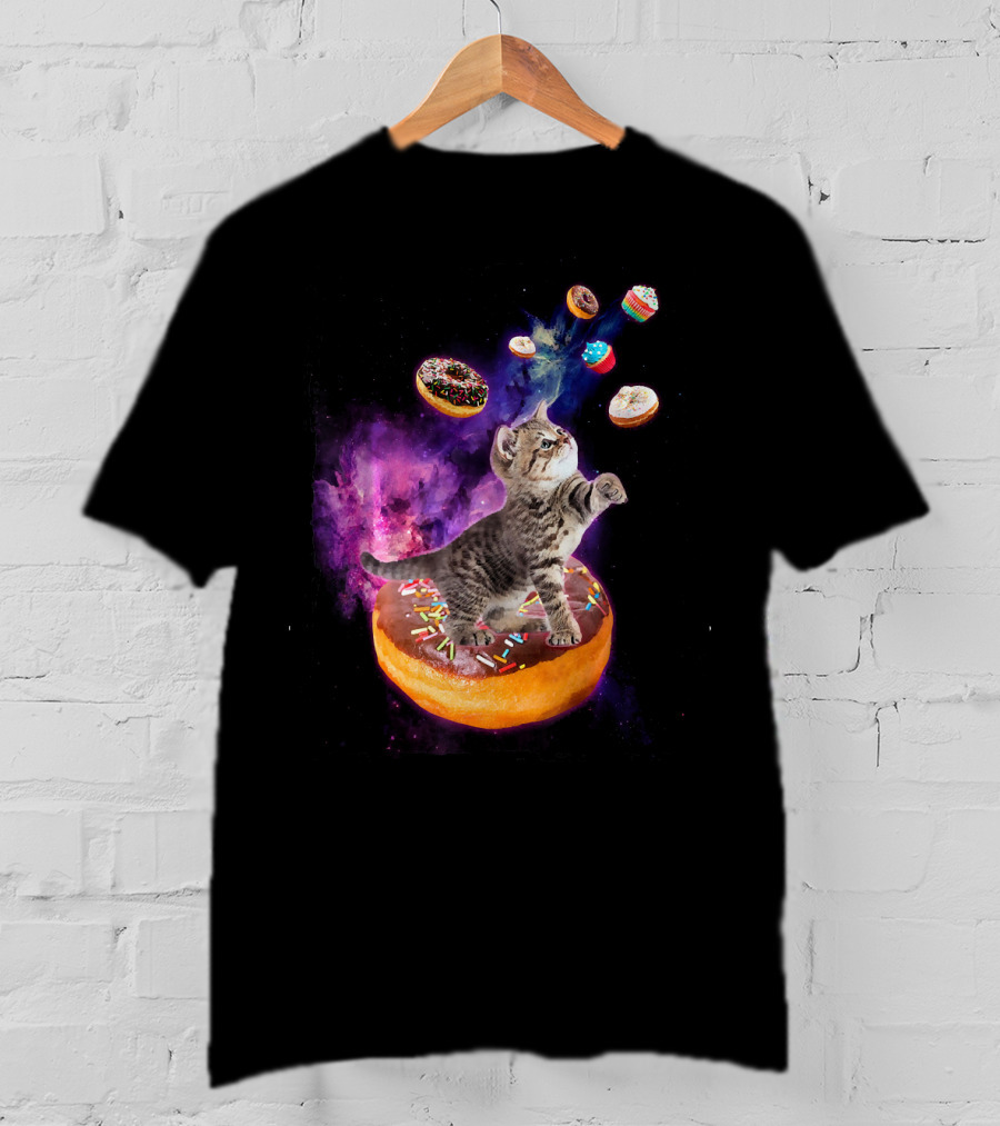 Abyssinian Cat Floating In Space With Donuts Kit T-Shirt