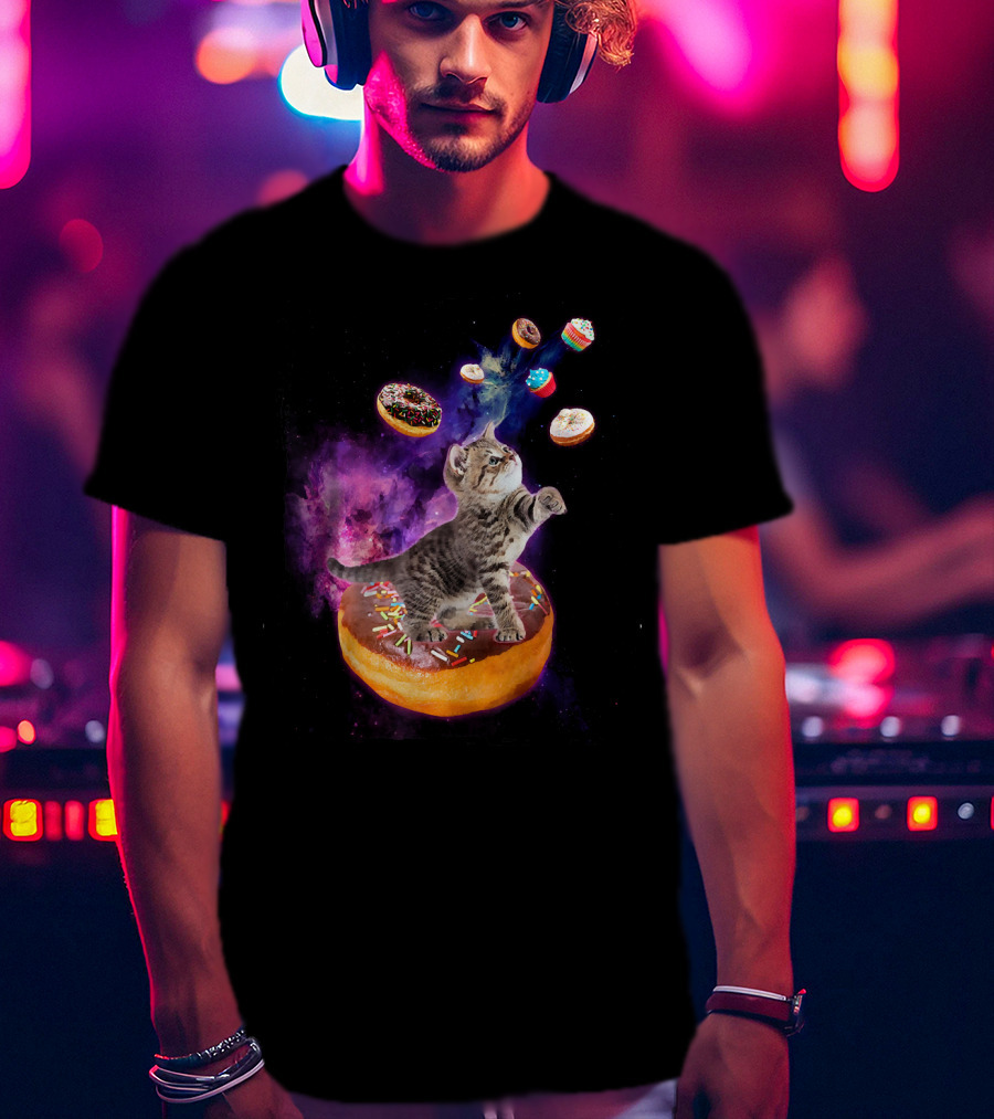 Abyssinian Cat Floating In Space With Donuts Kit T-Shirt