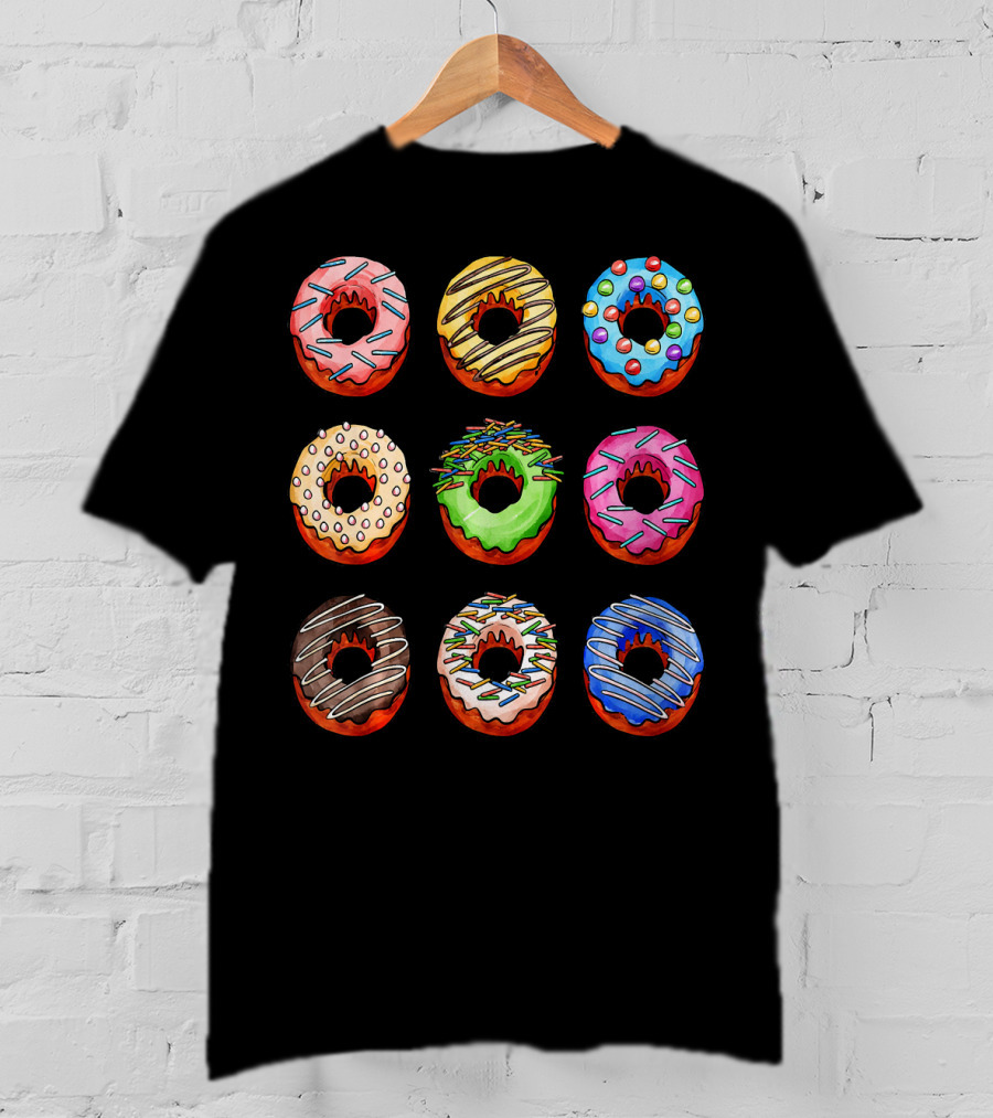 Funny Tasty Big Pack Donuts Bakery Multicolor Desserts T-Shirt