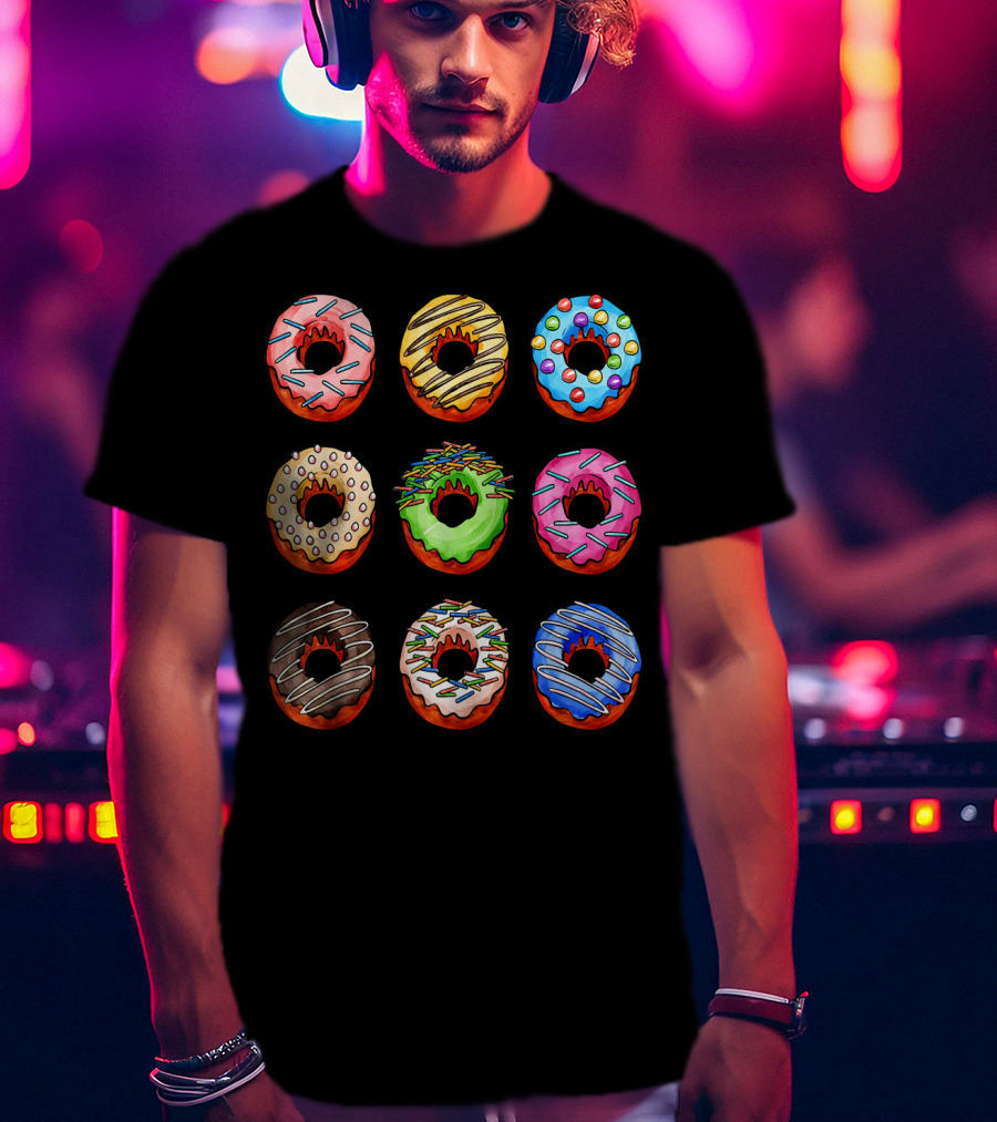 Funny Tasty Big Pack Donuts Bakery Multicolor Desserts T-Shirt