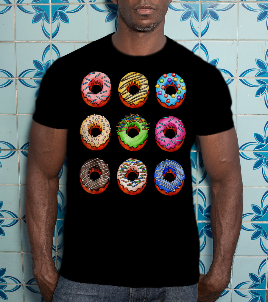 Funny Tasty Big Pack Donuts Bakery Multicolor Desserts T-Shirt