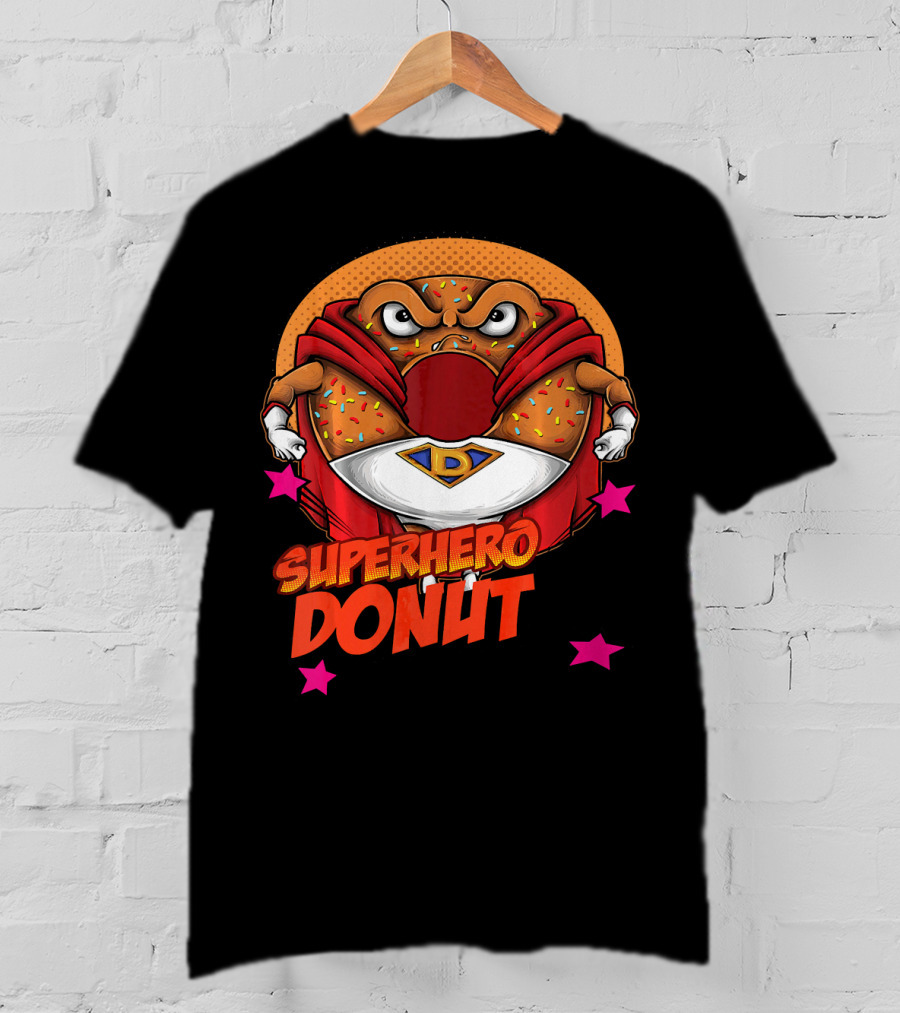Superhero Donut I Love Donuts SuperDonut Comic Style Fun T-Shirt
