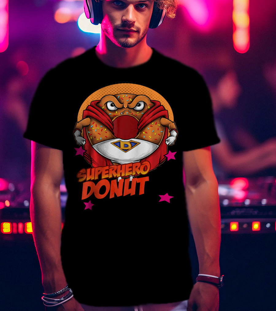 Superhero Donut I Love Donuts SuperDonut Comic Style Fun T-Shirt