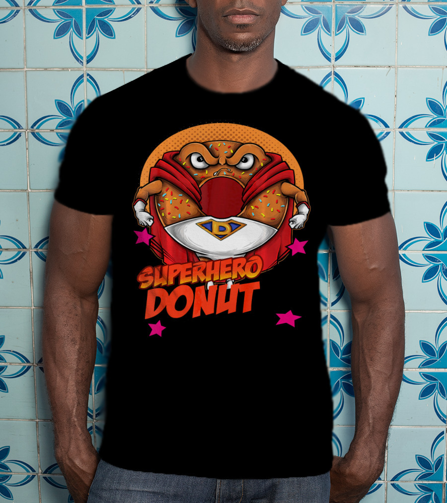 Superhero Donut I Love Donuts SuperDonut Comic Style Fun T-Shirt