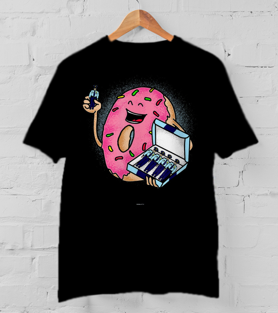 Funny Donut Holding Mini Cops With Sprinkles T-Shirt