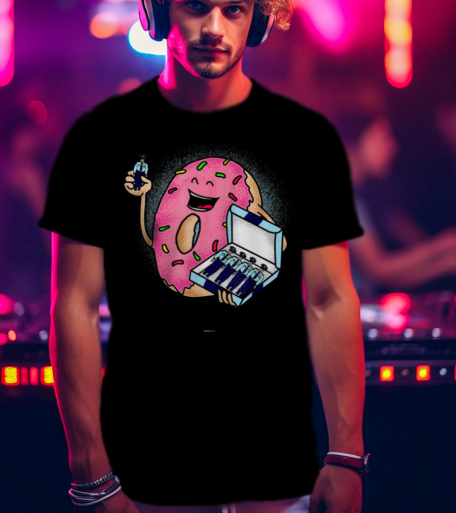 Funny Donut Holding Mini Cops With Sprinkles T-Shirt