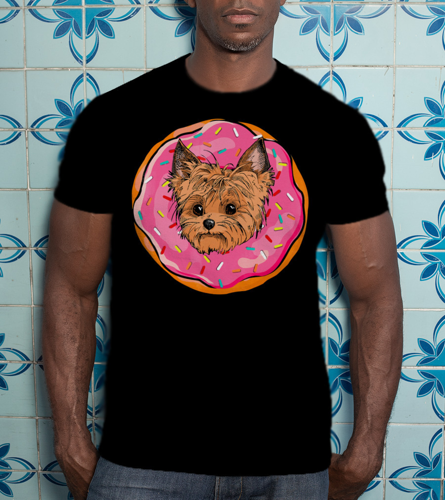 Funny Donut Dog Face Yorkie Yorkie Donut Sprinkles T-Shirt