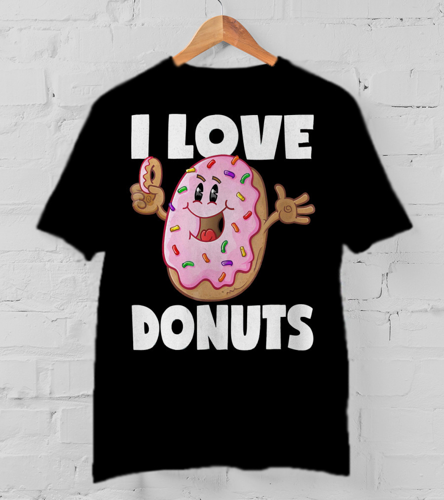 I Love Donuts Funny Vintage Baked Fried Pink Frosted Sprinkles T-Shirt