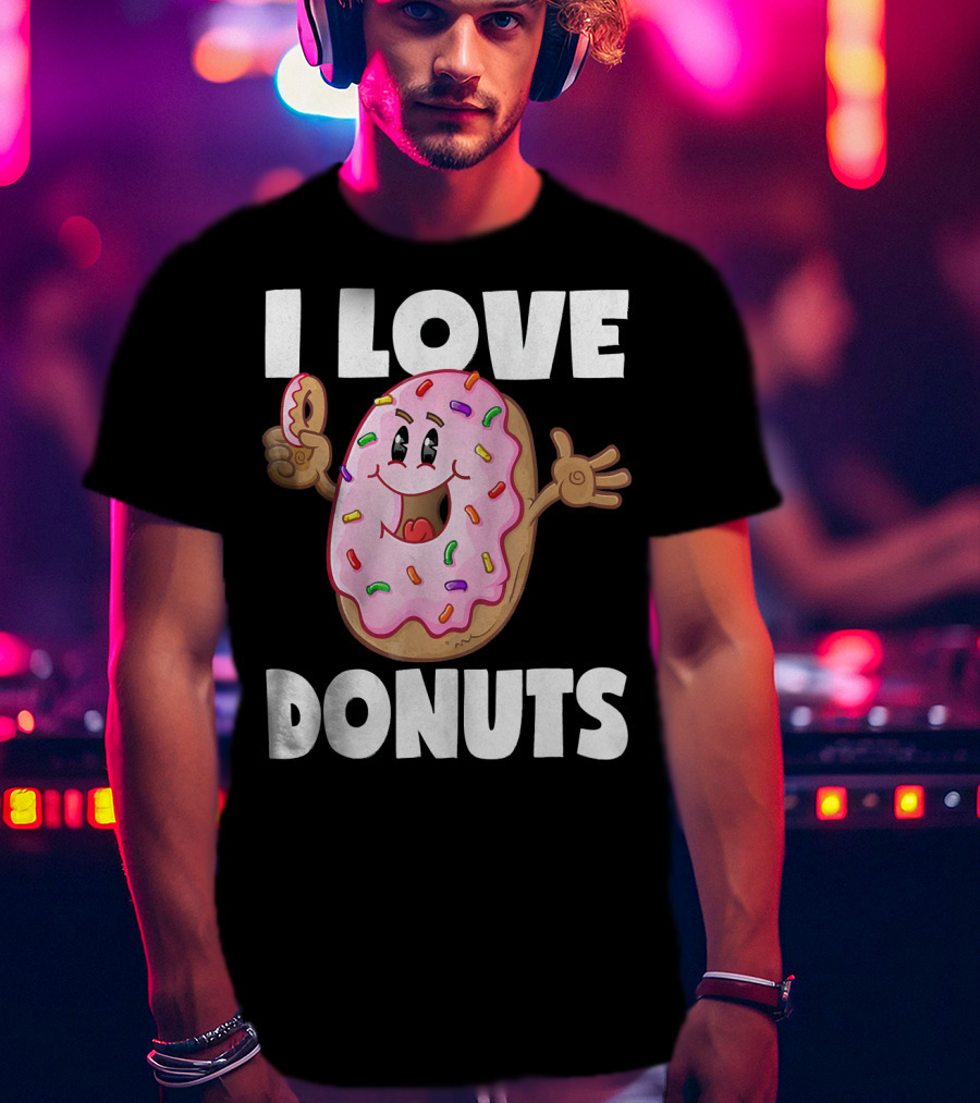 I Love Donuts Funny Vintage Baked Fried Pink Frosted Sprinkles T-Shirt