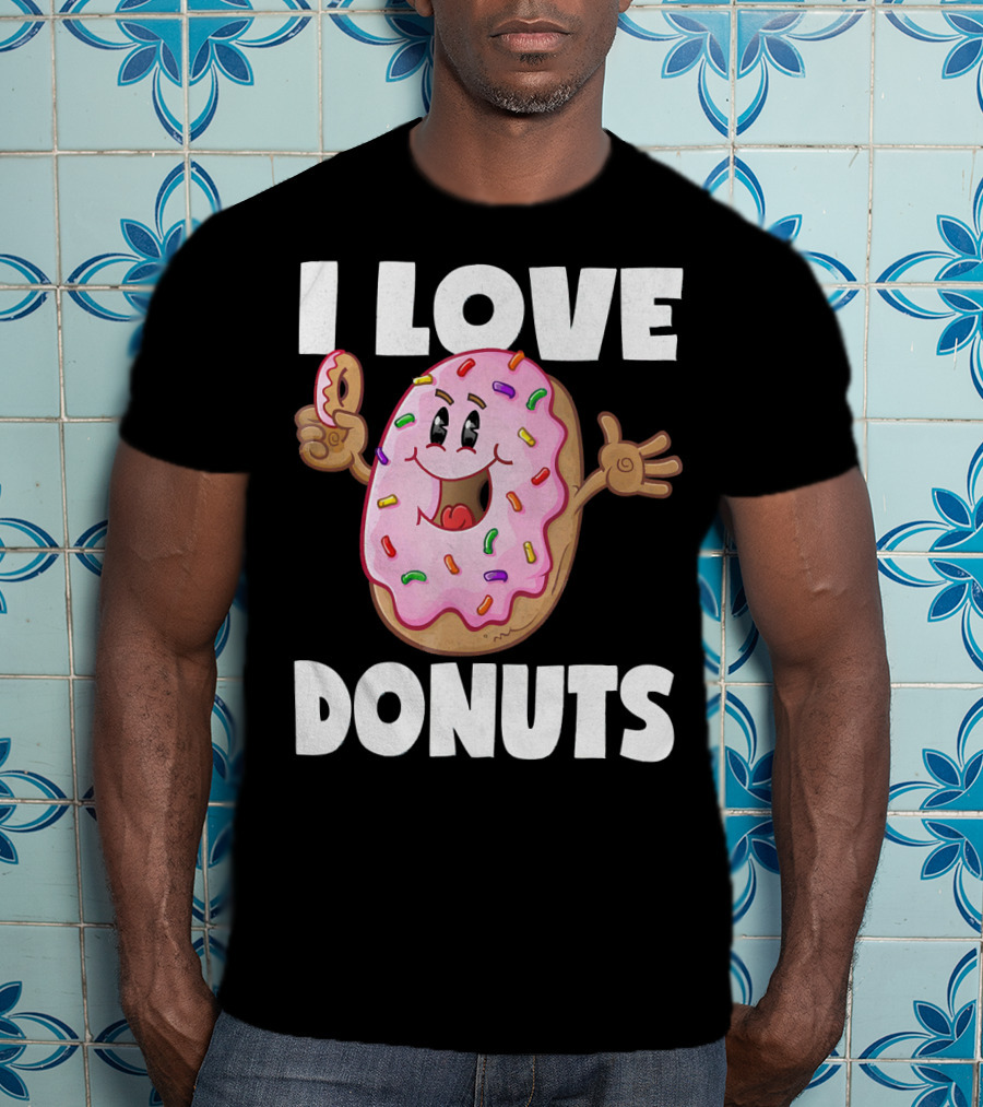 I Love Donuts Funny Vintage Baked Fried Pink Frosted Sprinkles T-Shirt