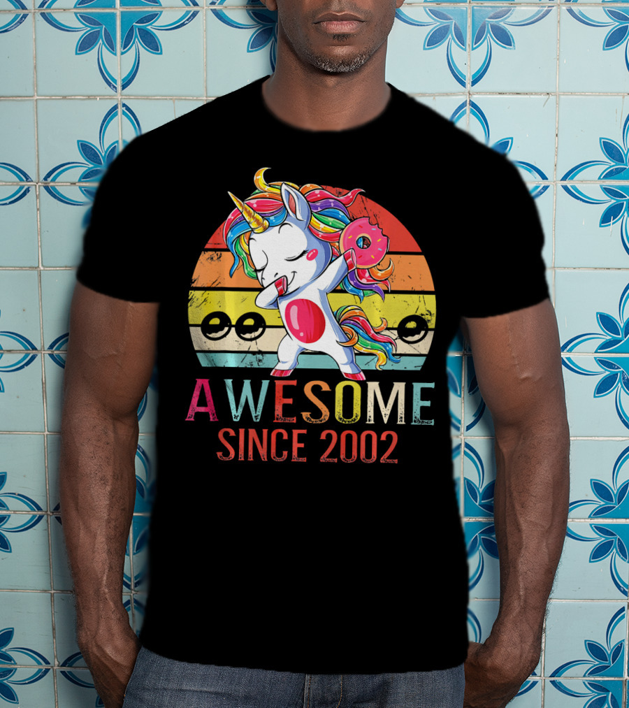 Awesome Unicorn Dabbing Donut Since 2002 T-Shirt
