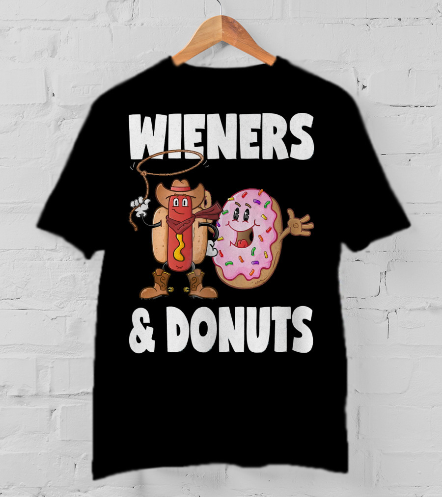 WIENERS And DONUTS Funny Vintage Hot Dog Cowboy And Happy Donut With Sprinkles T-Shirt