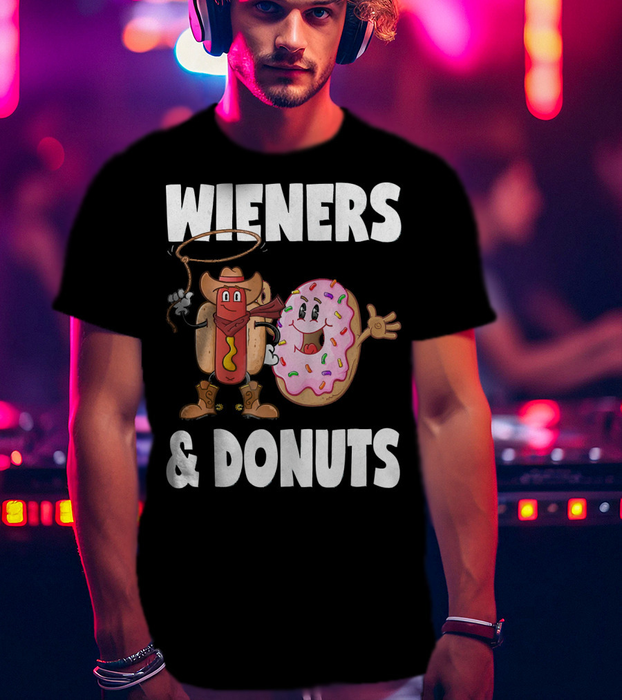 WIENERS And DONUTS Funny Vintage Hot Dog Cowboy And Happy Donut With Sprinkles T-Shirt