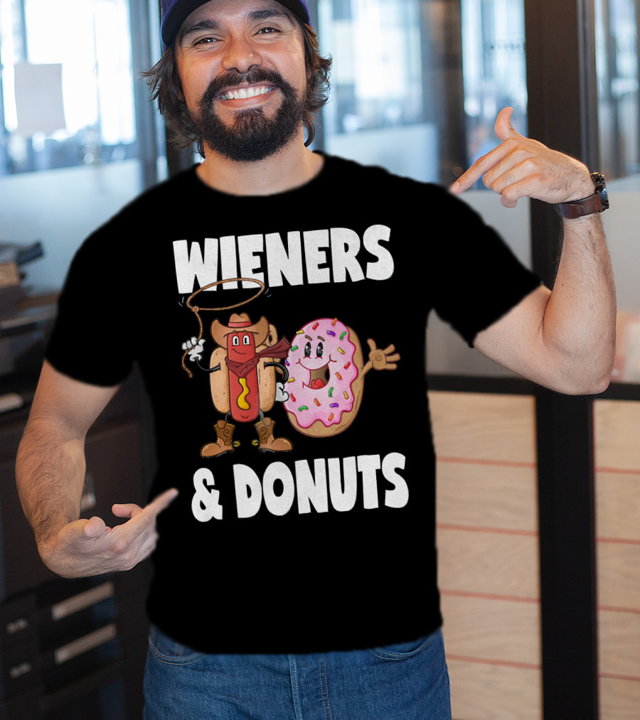 WIENERS And DONUTS Funny Vintage Hot Dog Cowboy And Happy Donut With Sprinkles T-Shirt