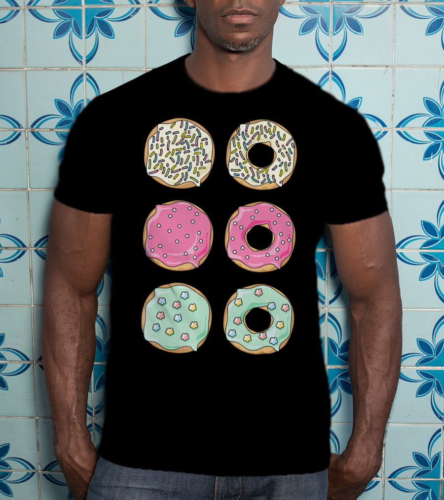 Colorful Pastel Sprinkles Donuts Pink Glaze Floral Shapes T-Shirt