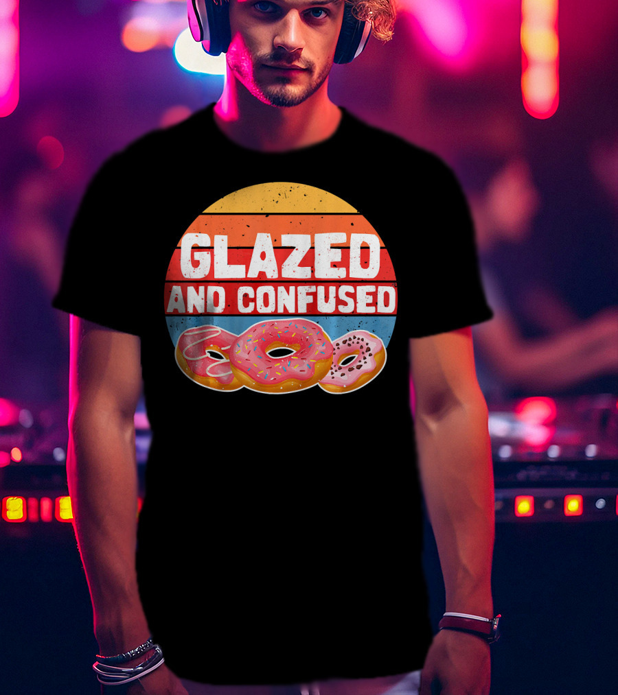 Glazed And Confused Funny Donut Retro Sunset Circle T-Shirt