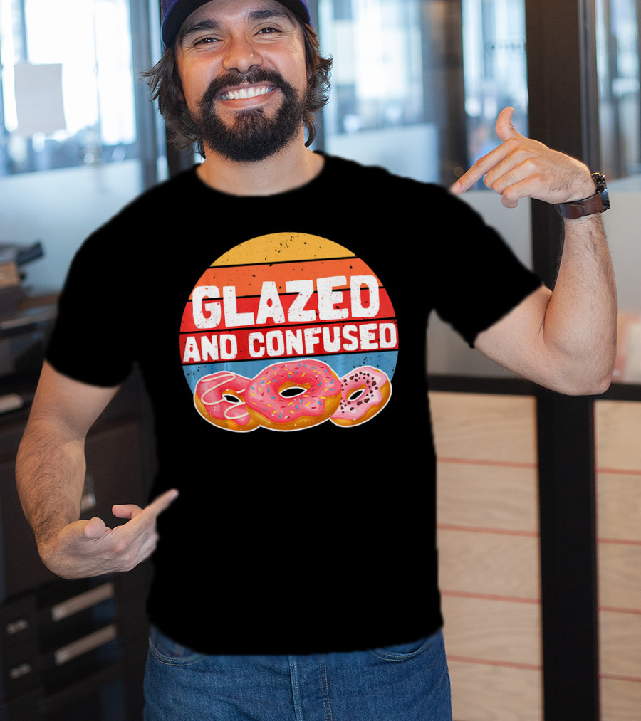 Glazed And Confused Funny Donut Retro Sunset Circle T-Shirt