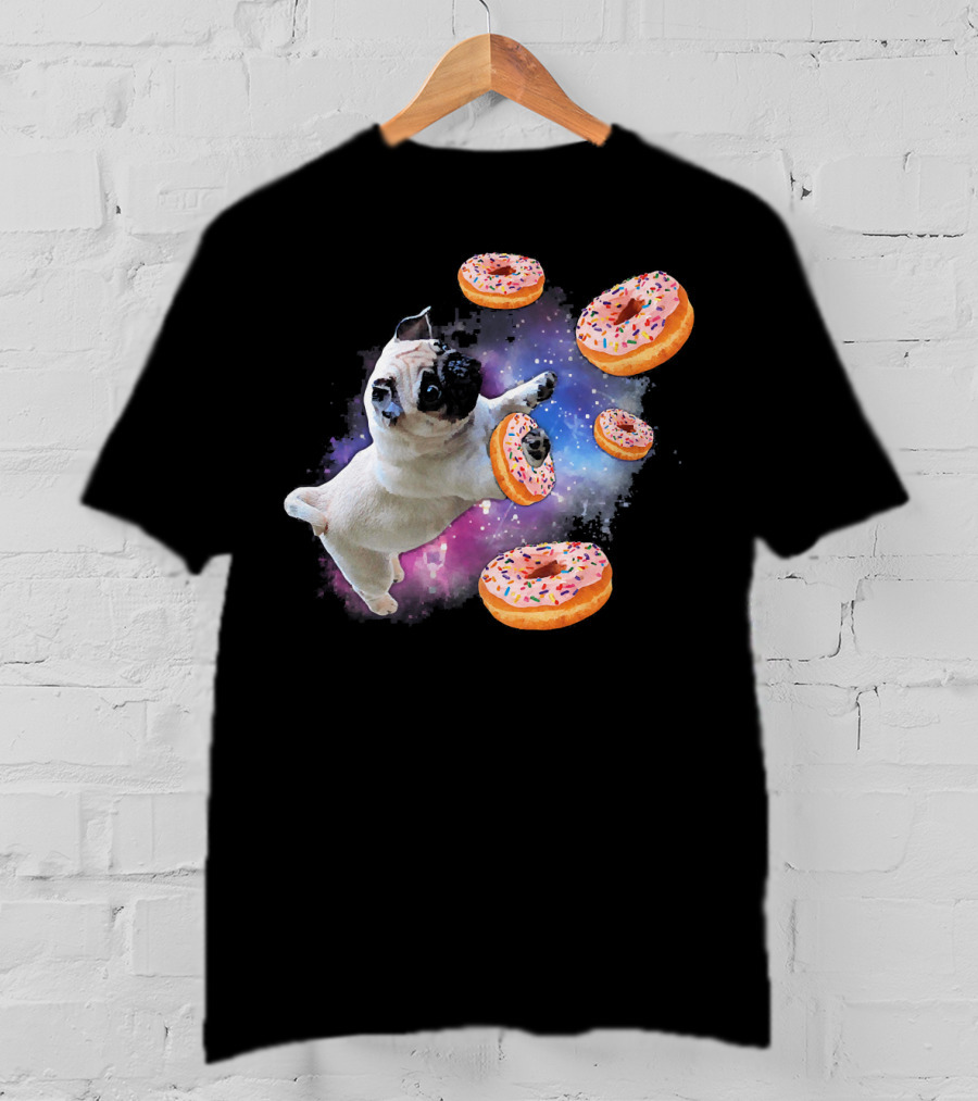Funny Pug Donut Galaxy Space Dog Adventure T-Shirt