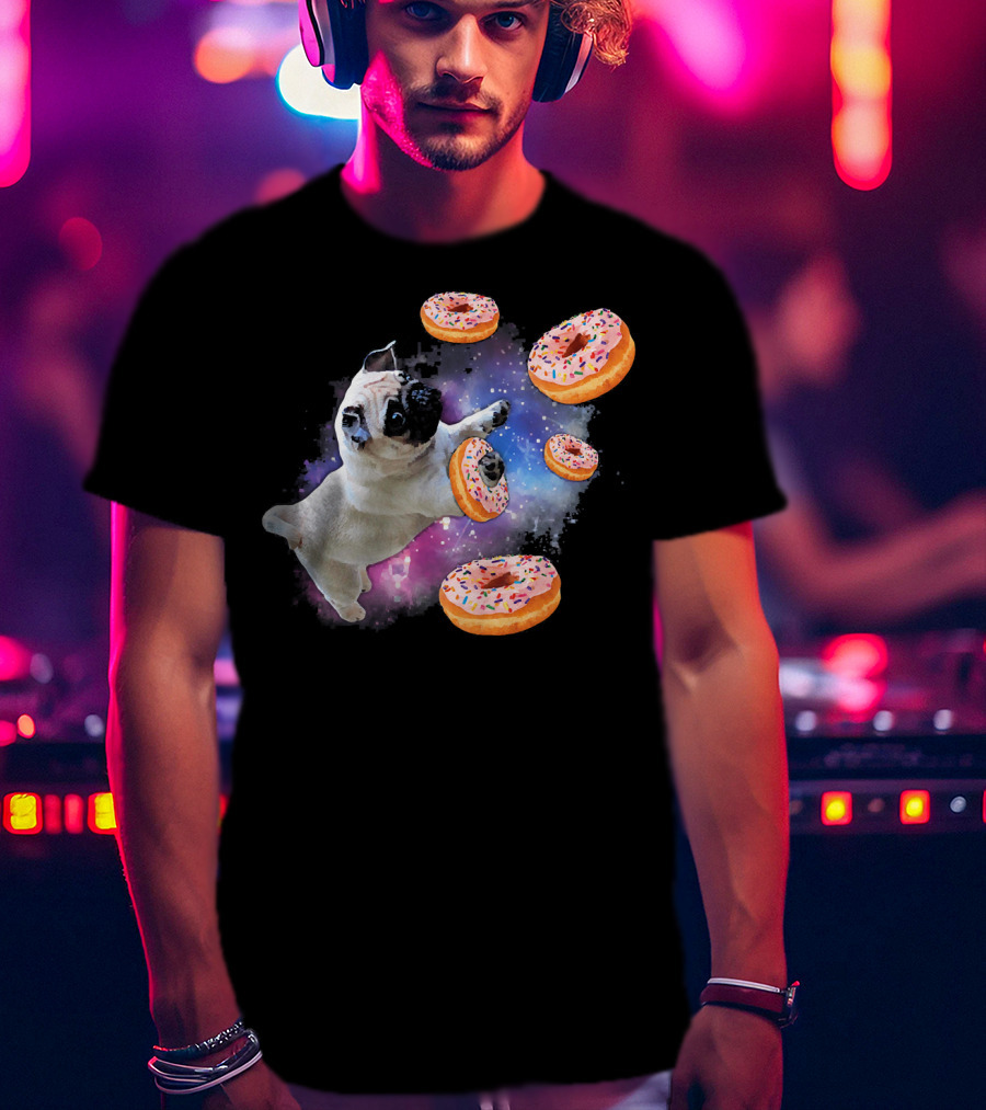 Funny Pug Donut Galaxy Space Dog Adventure T-Shirt