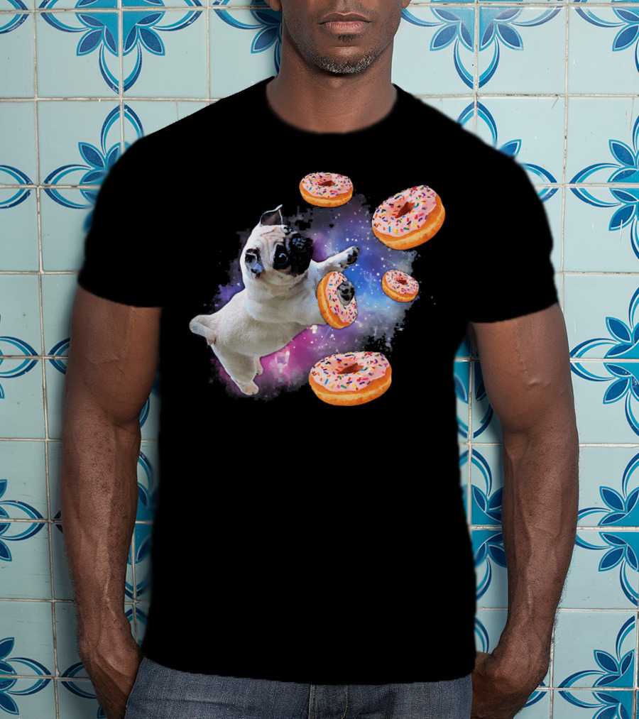 Funny Pug Donut Galaxy Space Dog Adventure T-Shirt