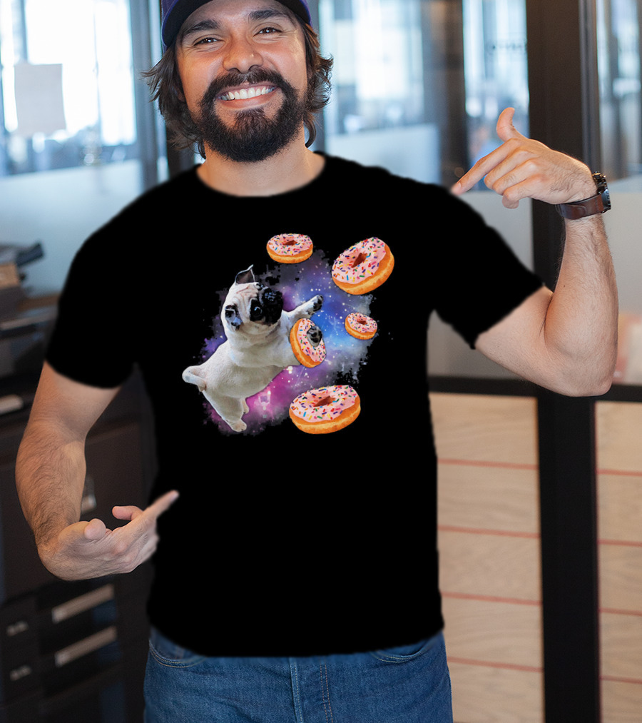 Funny Pug Donut Galaxy Space Dog Adventure T-Shirt