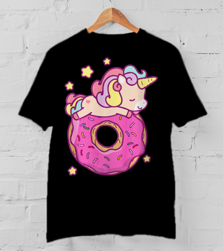 Cute Unicorn Donut Girls Kids Donut Day Sleepy Starry Sprinkle Delight T-Shirt