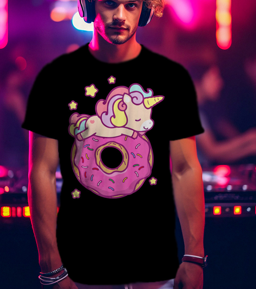 Cute Unicorn Donut Girls Kids Donut Day Sleepy Starry Sprinkle Delight T-Shirt