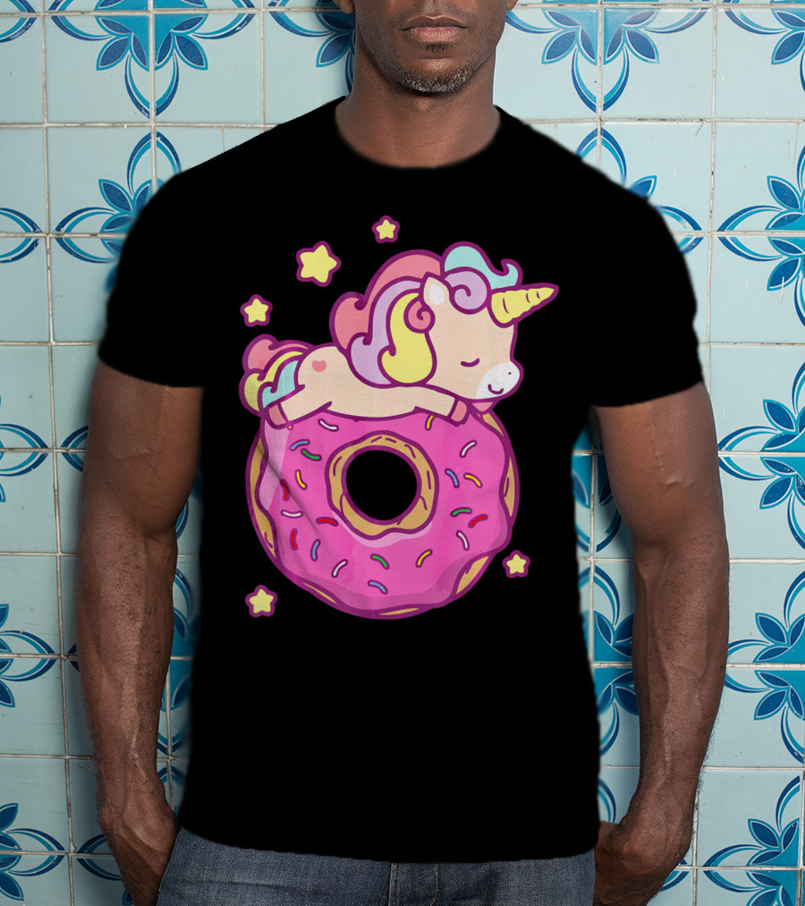 Cute Unicorn Donut Girls Kids Donut Day Sleepy Starry Sprinkle Delight T-Shirt