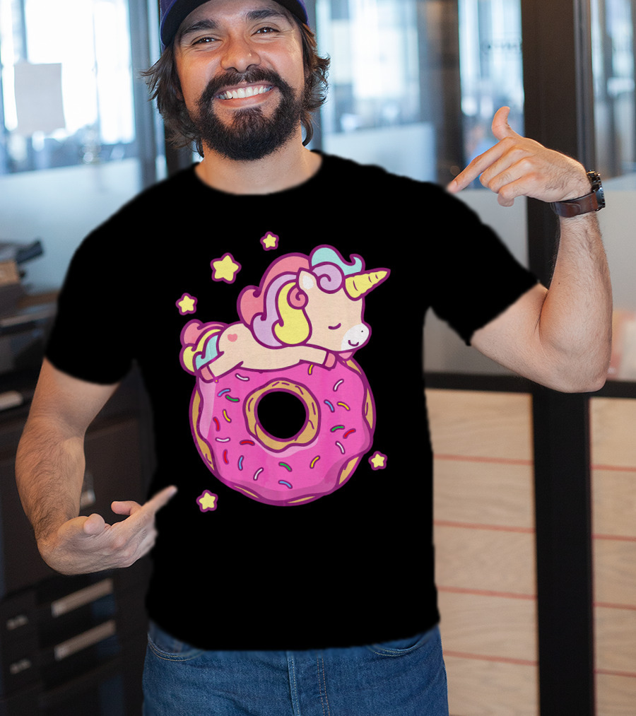 Cute Unicorn Donut Girls Kids Donut Day Sleepy Starry Sprinkle Delight T-Shirt
