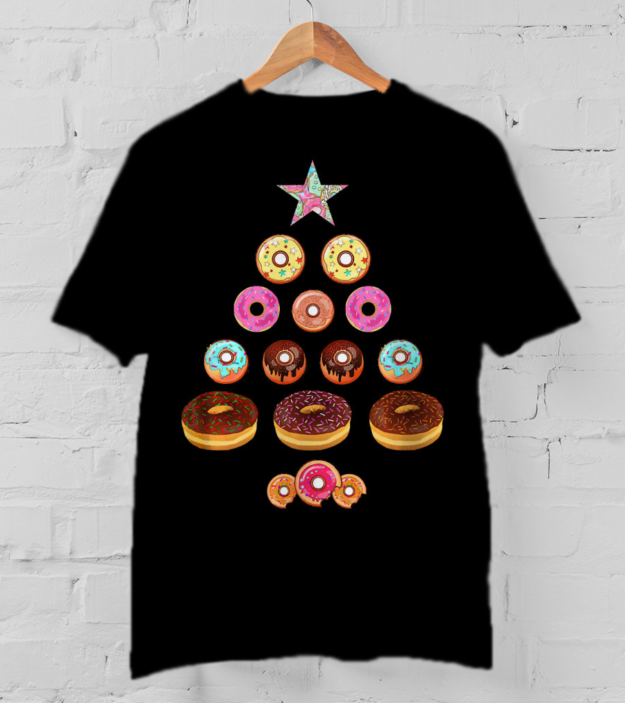 Christmas Donut Tree Star Pyramid T-Shirt