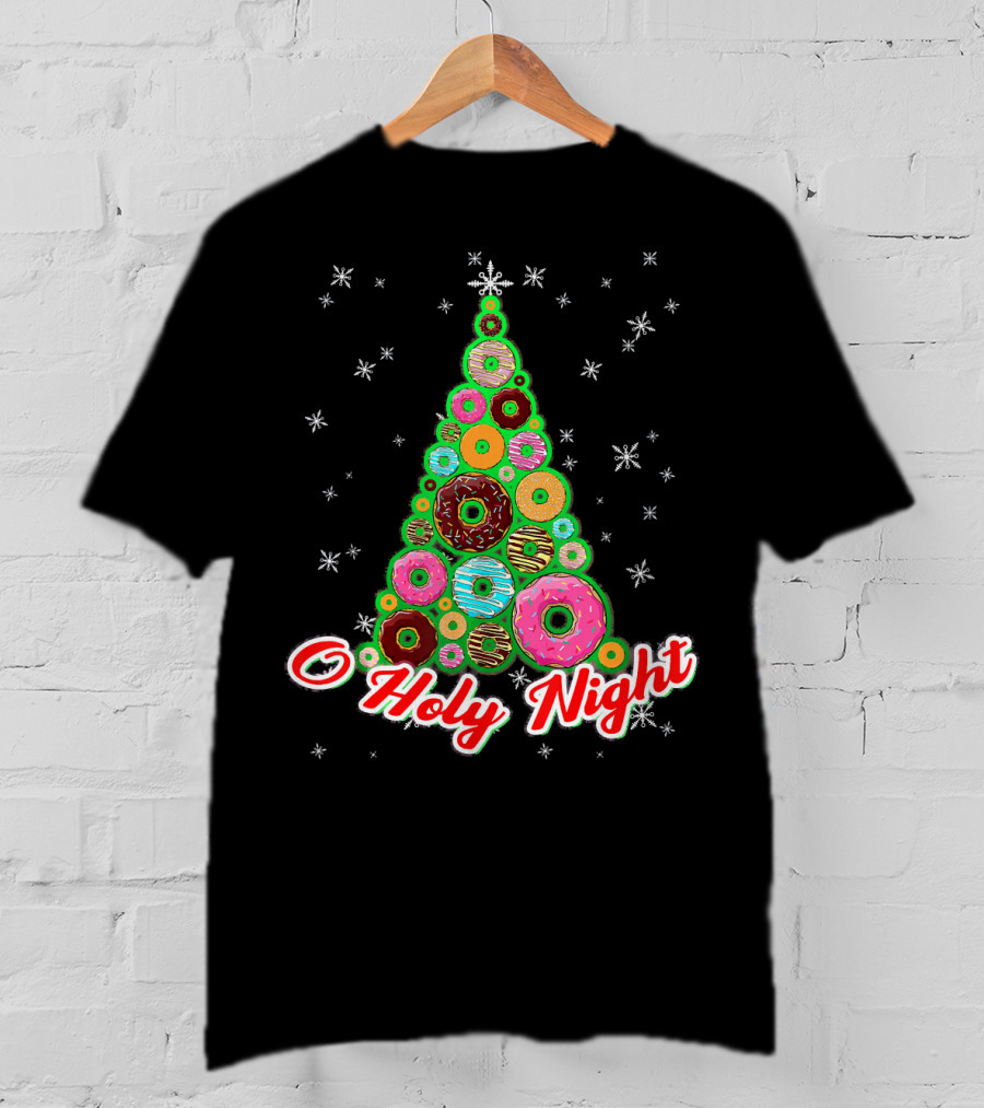 O Holy Night Donut Christmas Tree With Snowflakes T-Shirt