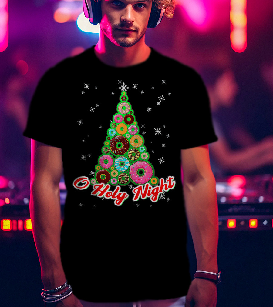 O Holy Night Donut Christmas Tree With Snowflakes T-Shirt
