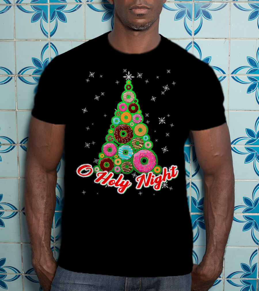 O Holy Night Donut Christmas Tree With Snowflakes T-Shirt