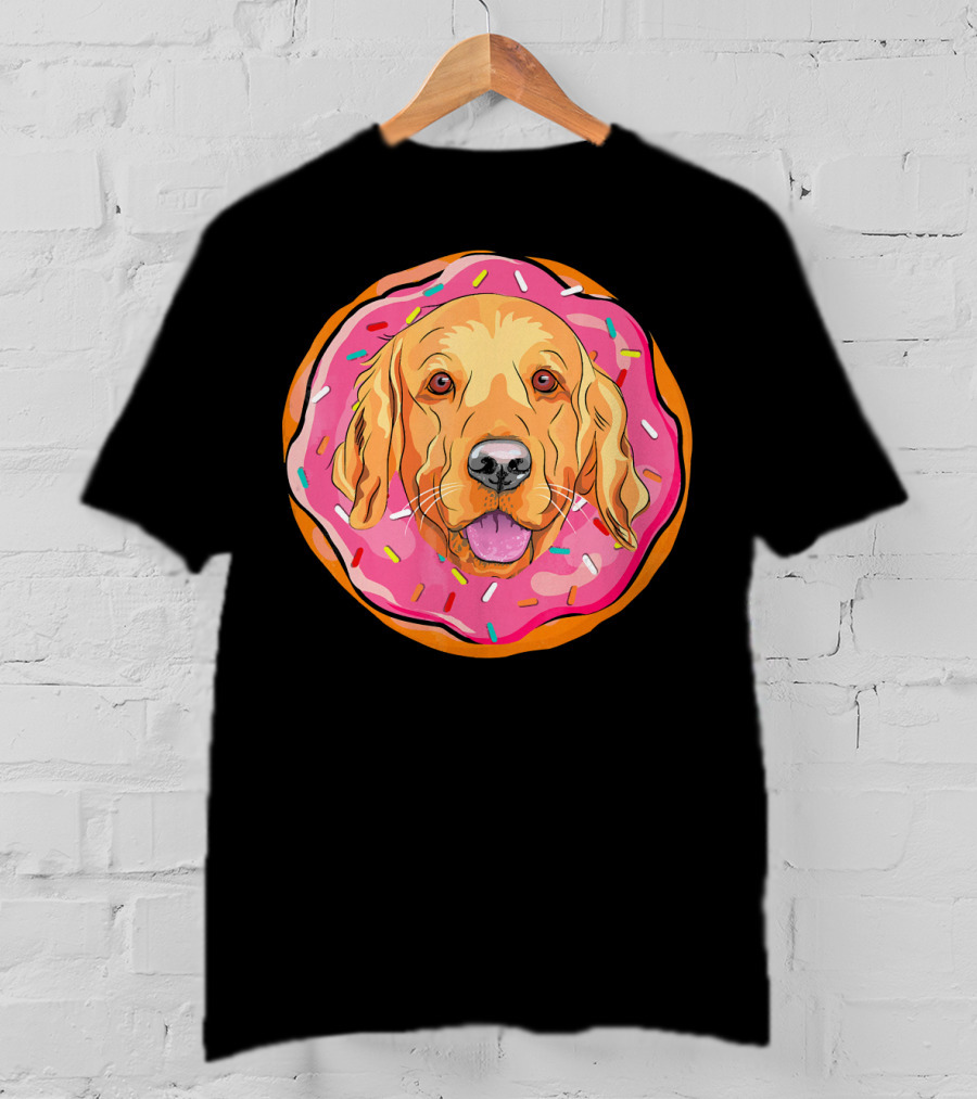 Funny Golden Retriever Donut Dog Face T-Shirt