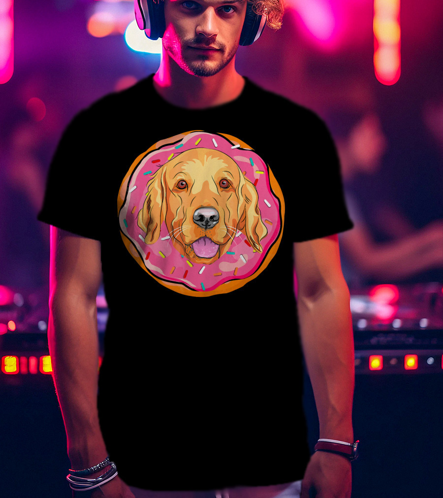 Funny Golden Retriever Donut Dog Face T-Shirt