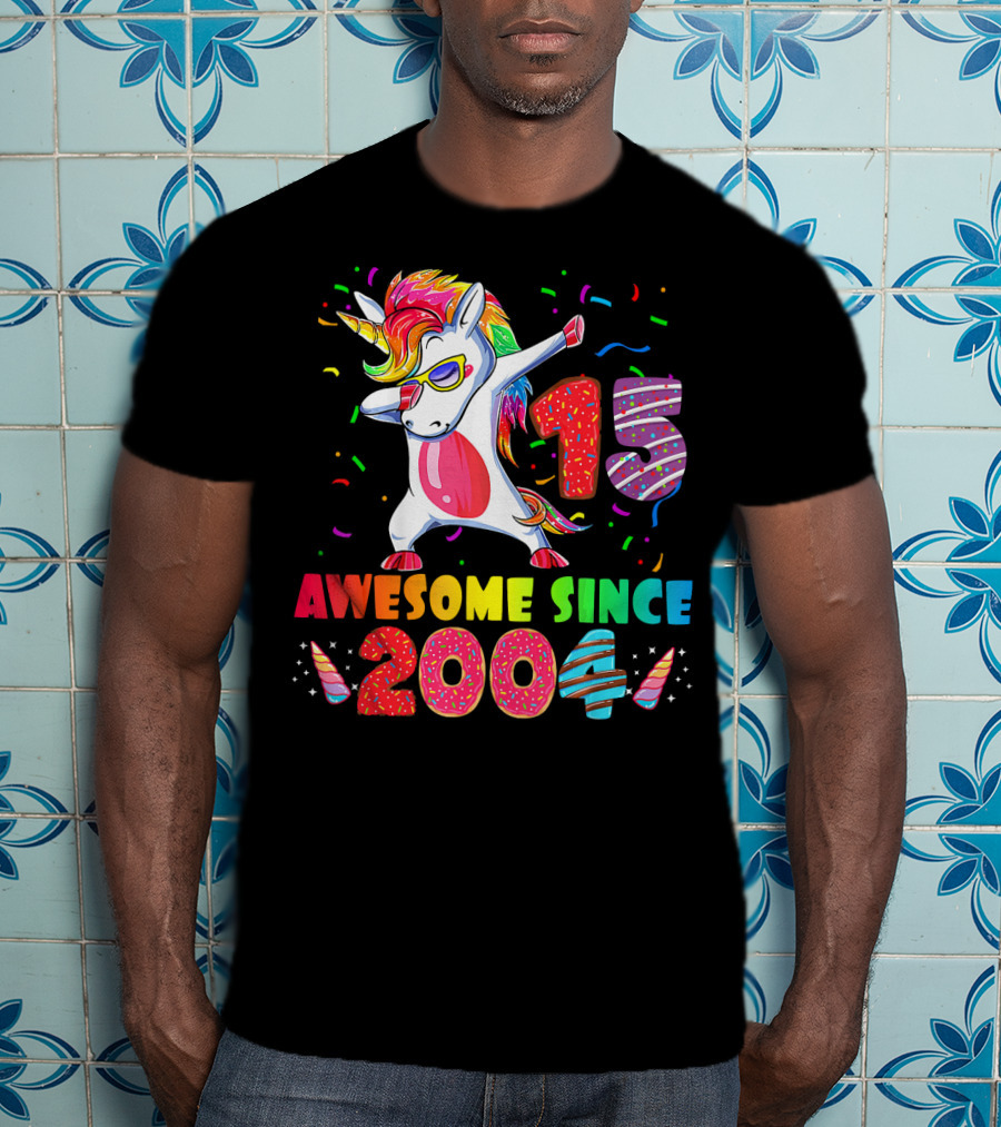 15 Awesome Dabbing Unicorn Donut Birthday 2004 T-Shirt