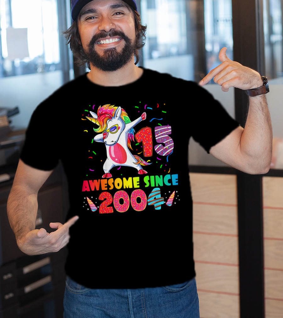 15 Awesome Dabbing Unicorn Donut Birthday 2004 T-Shirt