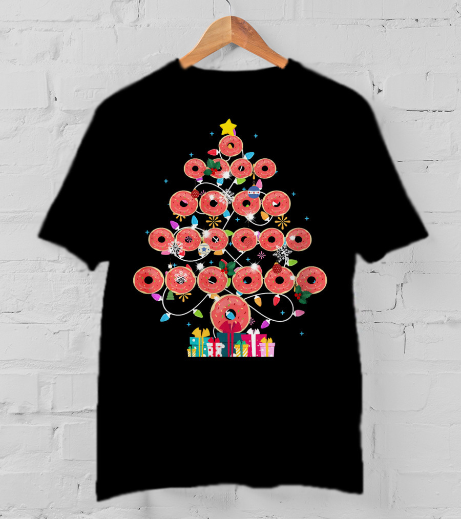 Donut Christmas Tree With Lights And Presents T-Shirt