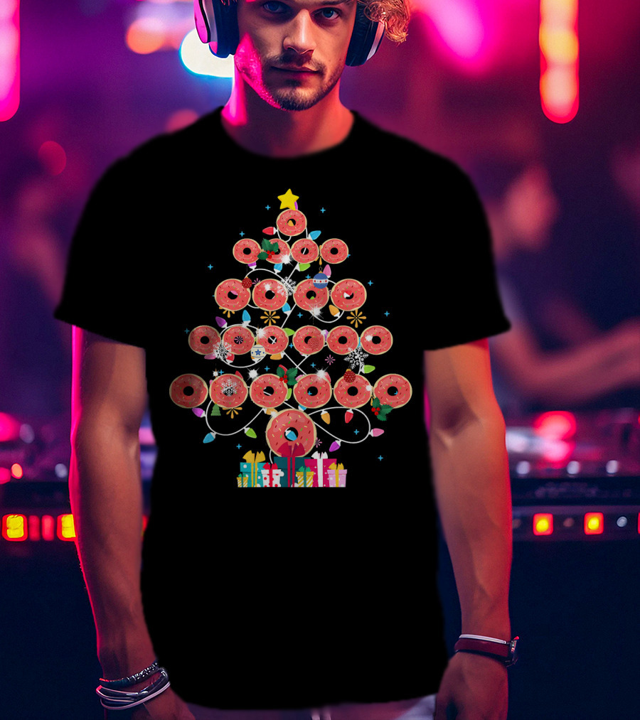 Donut Christmas Tree With Lights And Presents T-Shirt