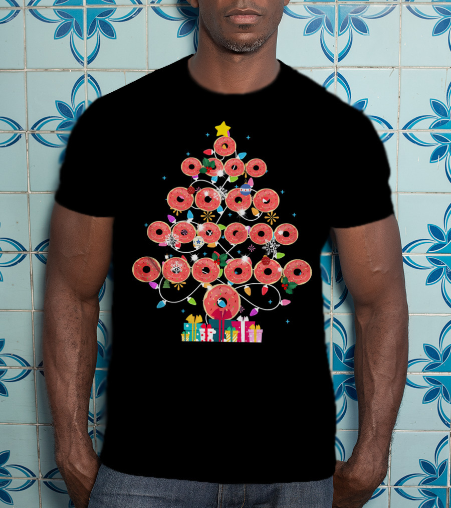 Donut Christmas Tree With Lights And Presents T-Shirt