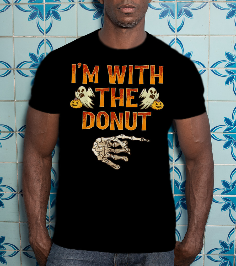 I'm With The Donut Halloween Ghosts Skeleton Hand Pumpkin T-Shirt