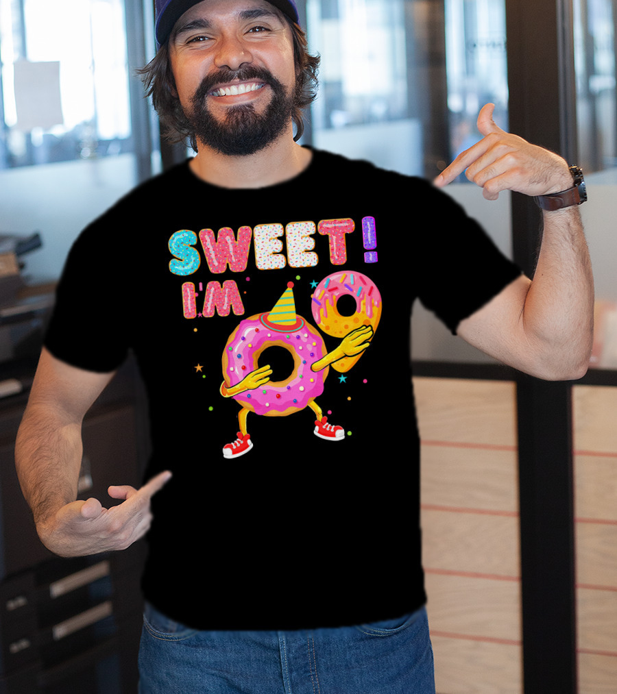 Sweet I'm 9 Years Old Birthday Donut With Sprinkles And Party Hat T-Shirt
