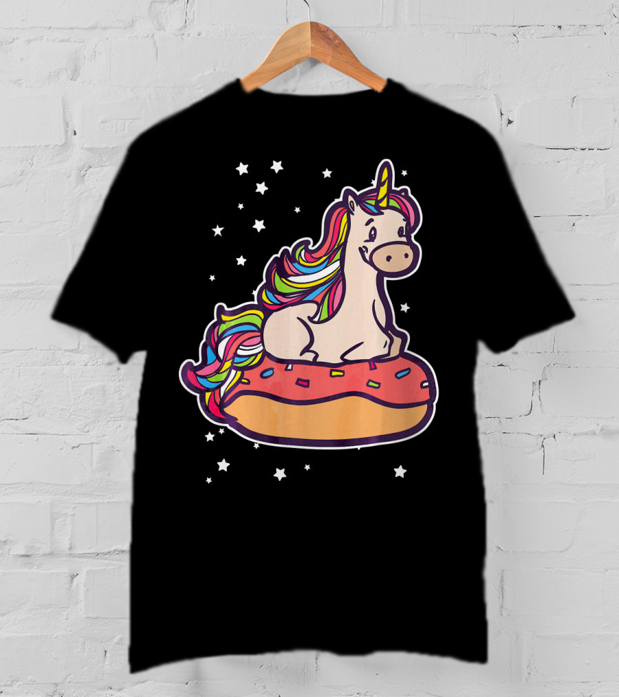 Rainbown Pastel Colors Unicorn Donut Fun With Stars T-Shirt
