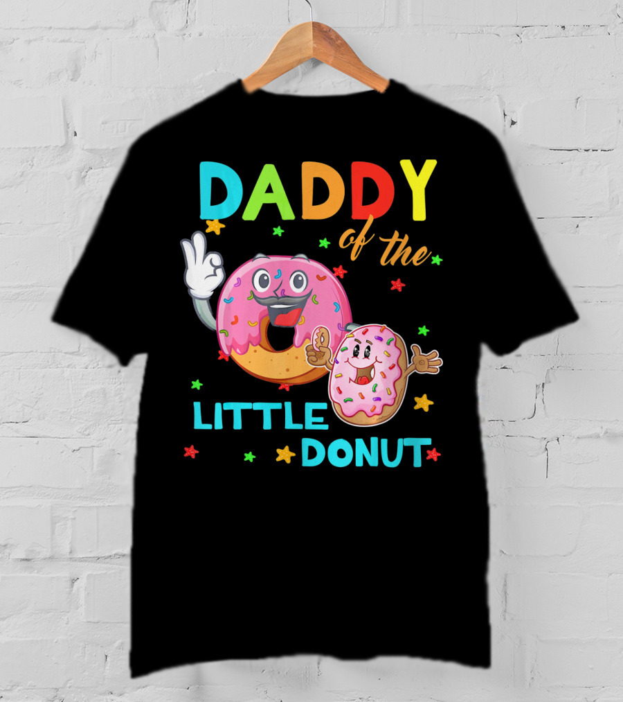 Daddy Of The Little Donut Birthday Celebration With Colorful Cartoon Donuts T-Shirt